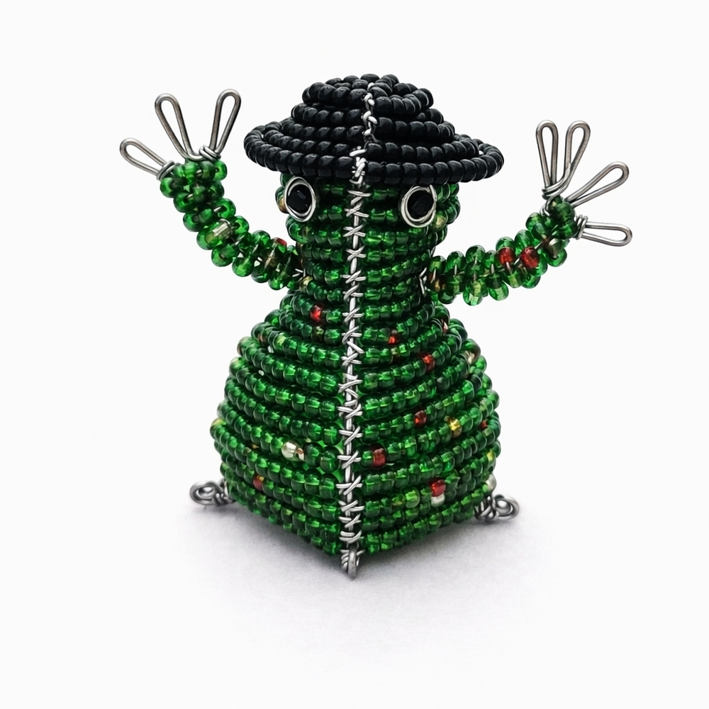 Artisan Beaded Snowman Christmas Figurine w/ Top Hat